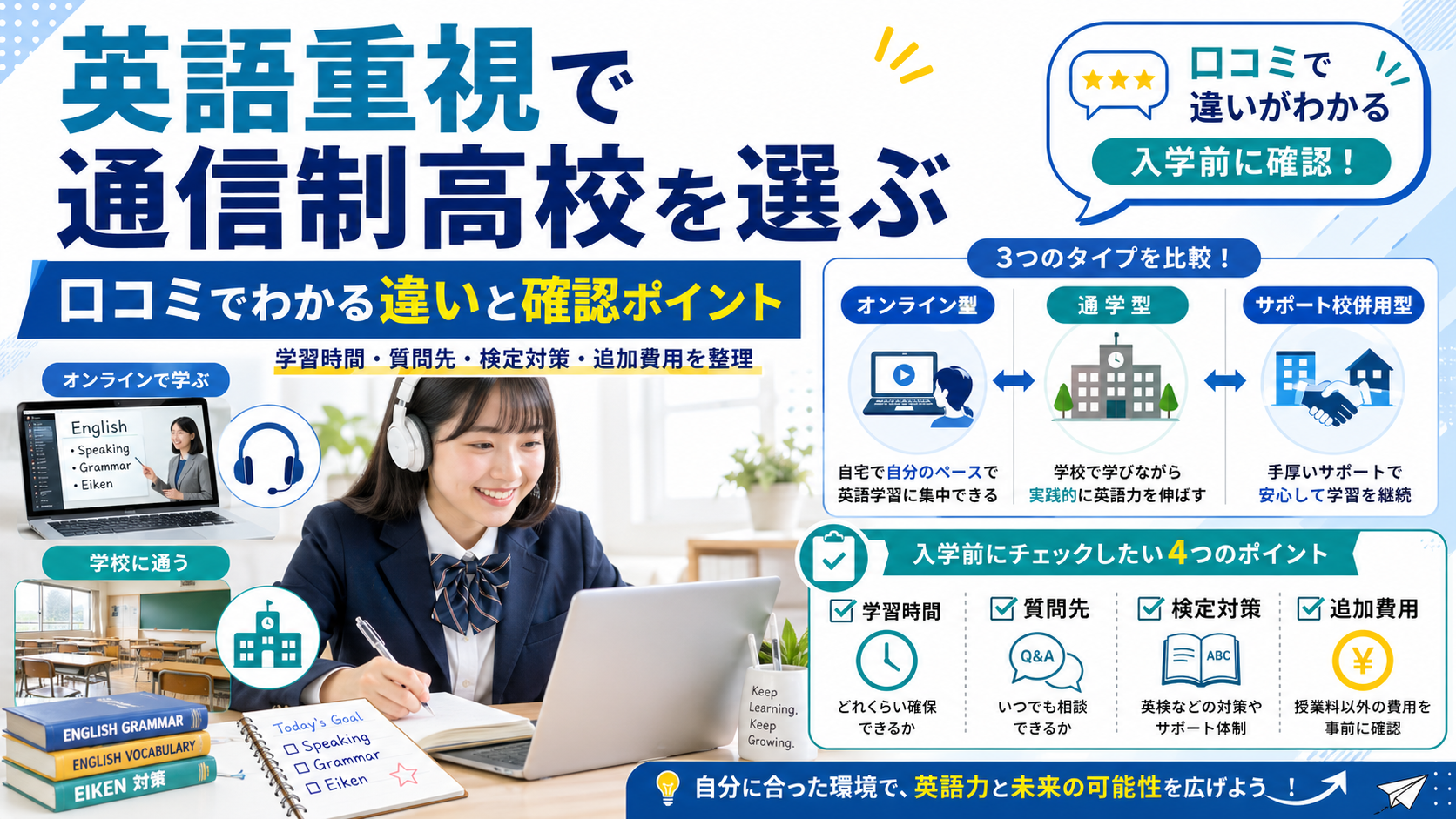 英語に強い通信制高校の選び方｜口コミで比較する確認ポイント