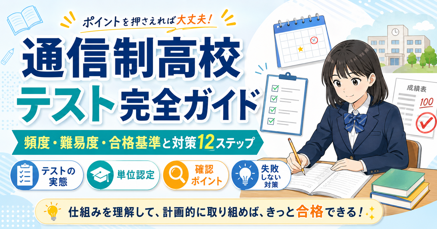 通信制高校 テスト完全ガイド｜形式・頻度・難易度と対策12ステップ